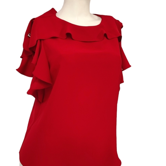 Amanda Uprichard Red Ruffle Sleeve Bouse size Small - Picture 2 of 11